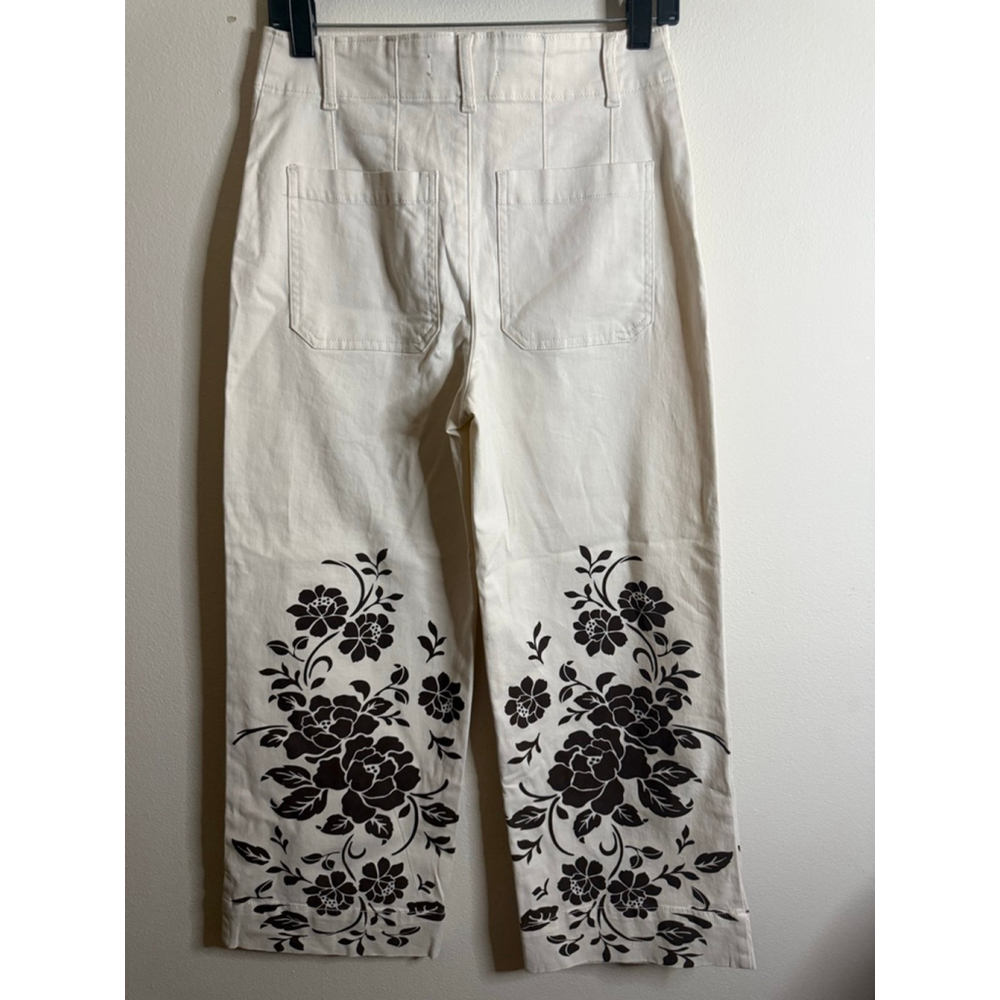 Women's Bagatelle Off-White & Brown Floral Cropped Wide leg Pants Size 6 - Picture 6 of 6
